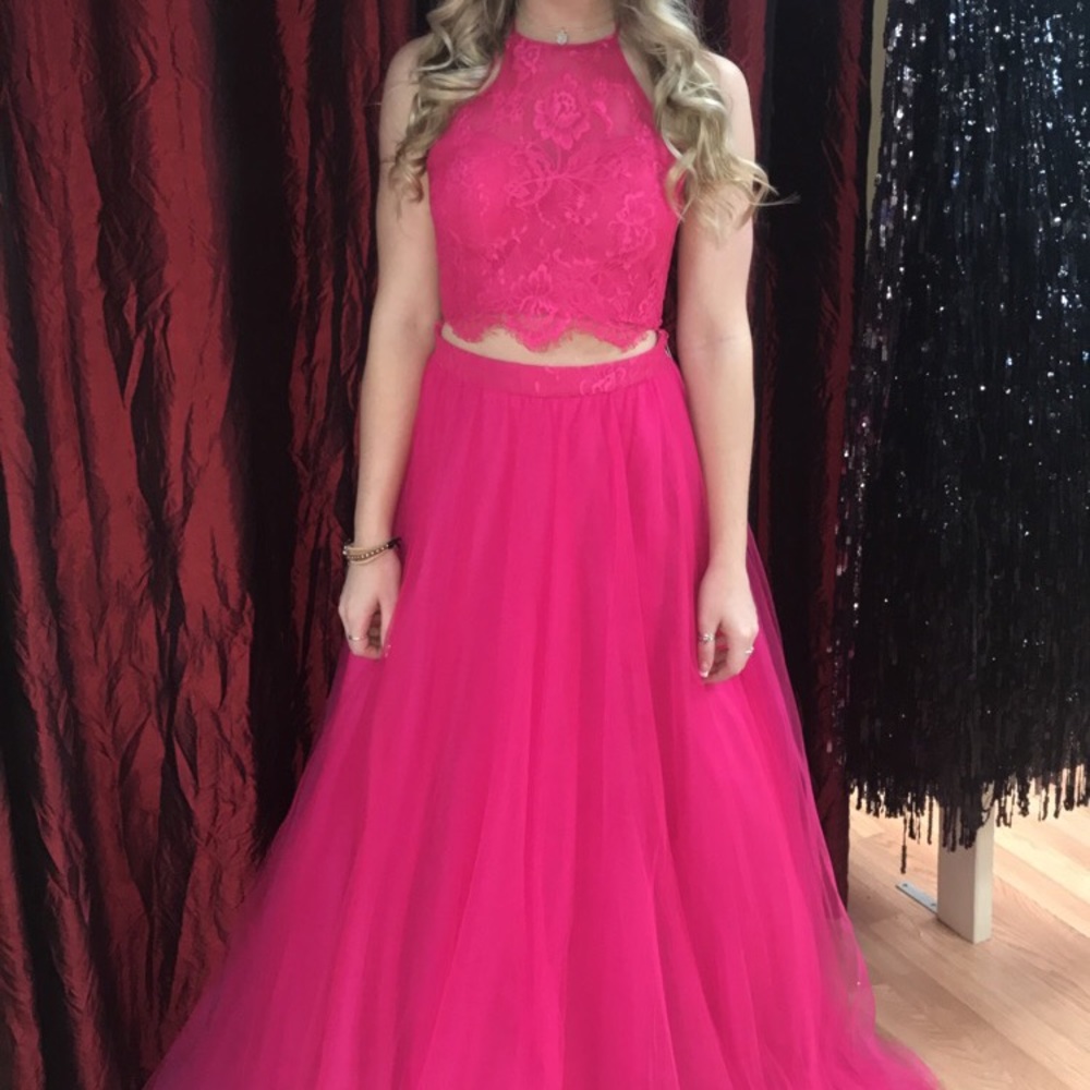 Hot Pink Lace Two Piece Dress